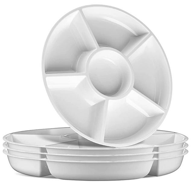 Plasticpro 6 Sectional Round Plastic Serving Tray/Platter (2, White)