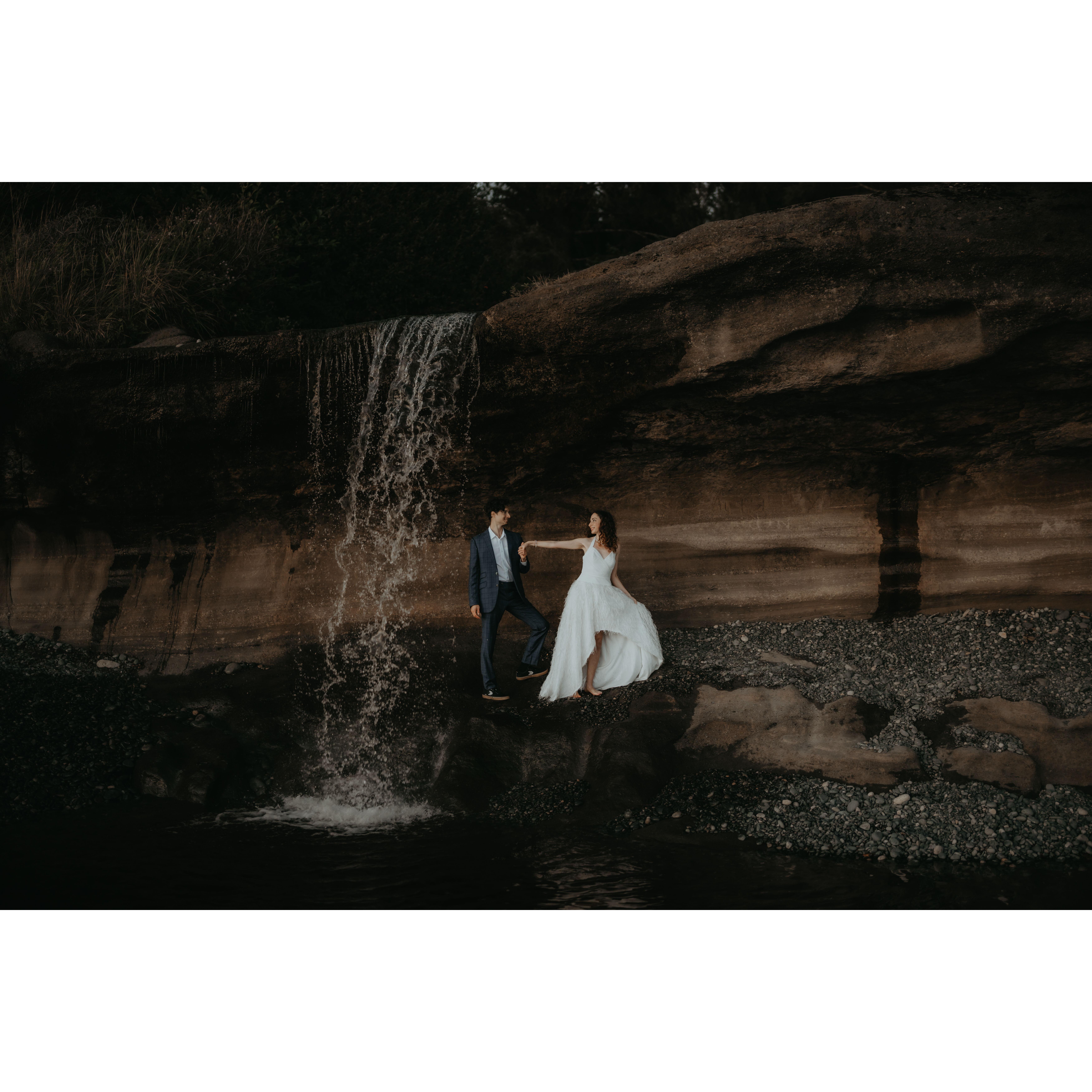 Our first time in Canada resulted in black sand all over us and definitely getting wet for this photo, but what a fun engagement shoot it was!
