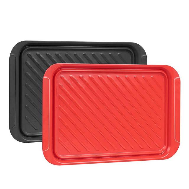 TP Serving Trays with Handles, Melamine Grill Prep and Serving Platters for Outdoor, Parties and BBQ, Set of 2, Black and Red