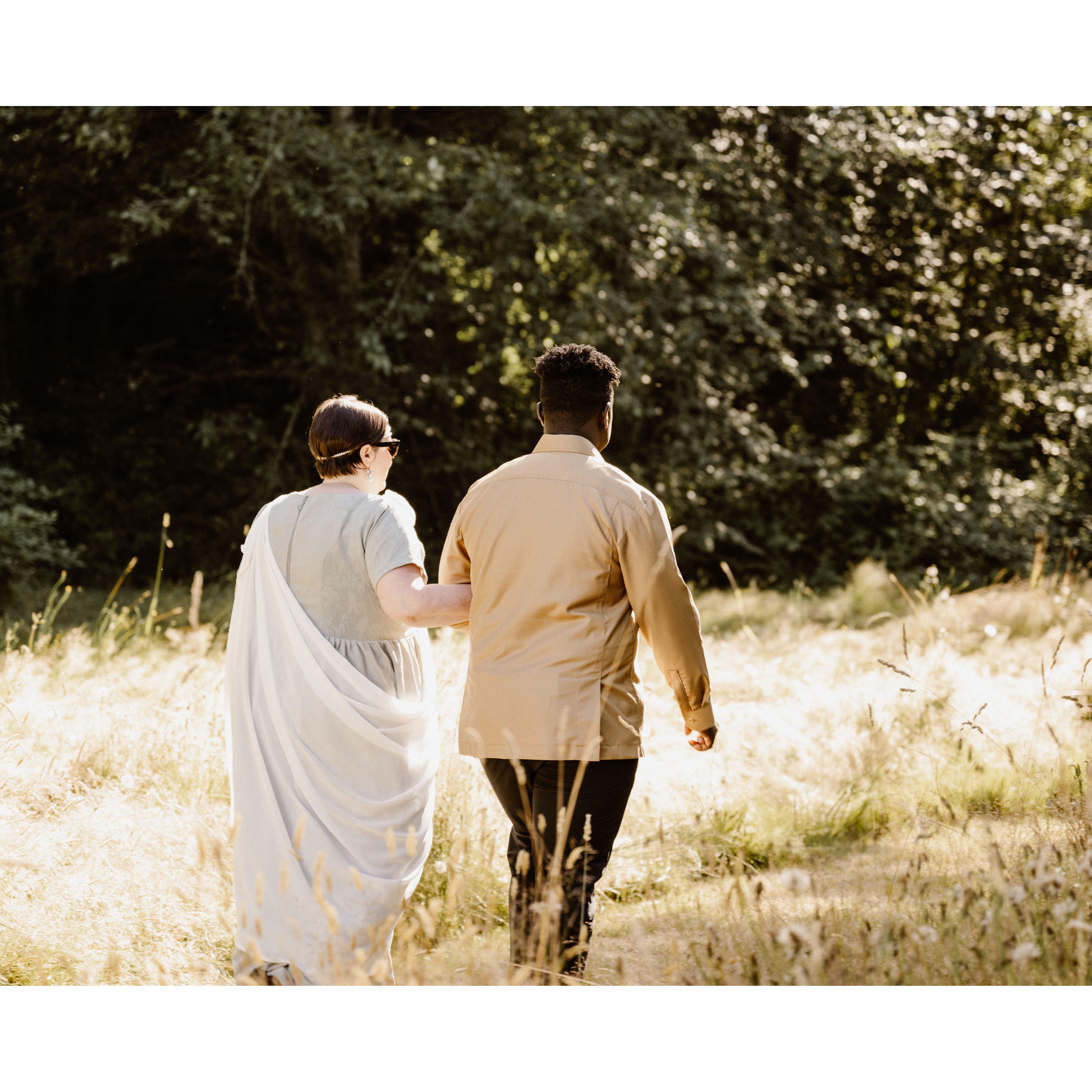 Karla and Derick walking during the Rehearsal Dinner