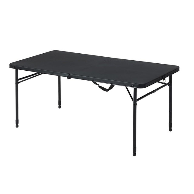 Ouyniei 4 Foot Folding Table, Black, Powder-Coated Metal Frame, 48x24 Inch Surface, Height Adjustable 21-28 Inch, Indoor Outdoor Use, Portable Half-Fold Design