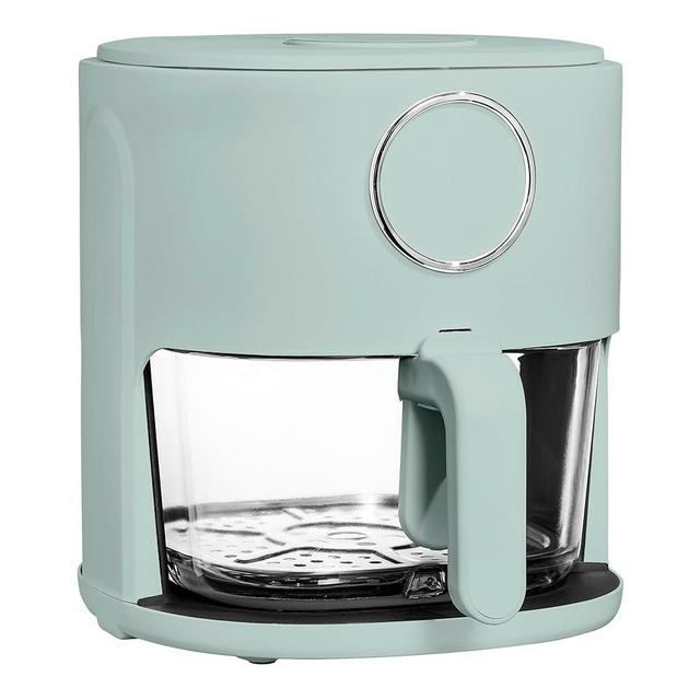 Cook with Color 1200W 4Qt Air Fryer: Stylish Design, Glass Basket, Dishwasher Safe, Digital Display, 6 Presets - Variable Temp 175°F to 400°F & 60-Min Timer - Sage