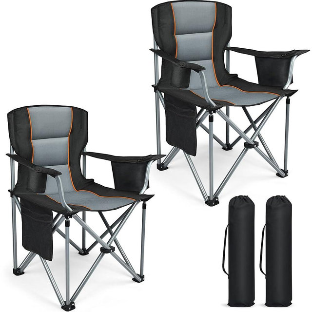 Camping Chairs, 2 Pack Oversized Heavy Duty Fully Padded Outdoor Folding Chairs with Cup Holder, Cooler Bag and Side Pocket, Support 400 LBS, Carry Bag Included, Versatile for Sports,Outdoors & Lawns