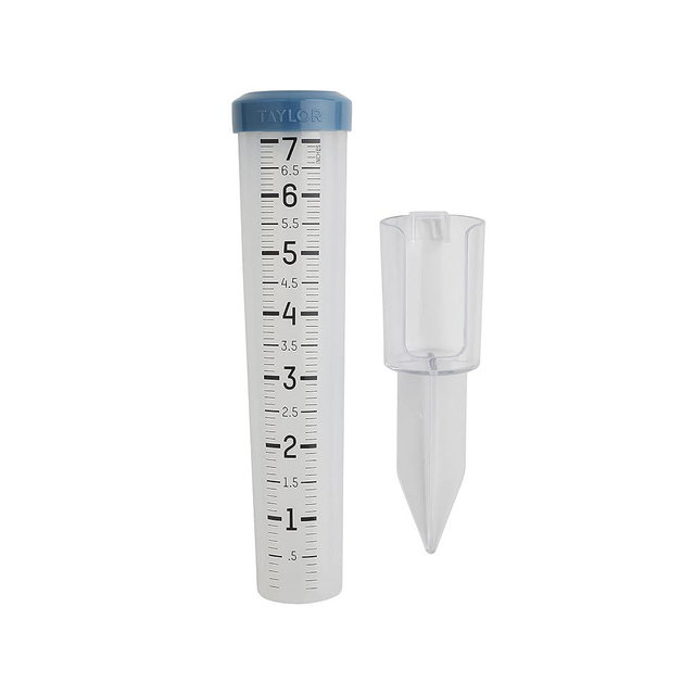 Taylor Capacity Break and Freeze Proof Flexible Silicone Rain Gauge, Measure and Monitor Precipitation, Easy to Read for Backyard, Patio, Garden, and Lawn, Post Mount or Ground Stake, 7-inch, Teal