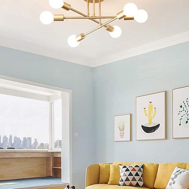 Michideco Modern Ceiling Light, 6-Light Sputnik Chandelier for Bedroom,Dining Room, Kitchen or Office,Golden