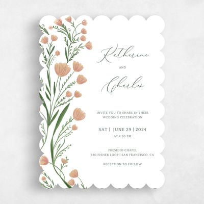 Pink Scalloped Wedding Invitation - Pemberton Portrait