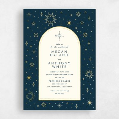 Deepest Teal, Blue Wedding Invitation - Heron Portrait Foil