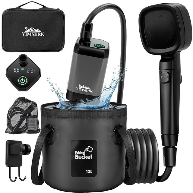 7800mAh Portable Shower for Camping, Rechargeable Electric Outdoor Shower Kit with Handbag, Filtered Shower Head, IPX7 Waterproof Shower Pump for Camp, Hiking, Car Washing, Pet Bath