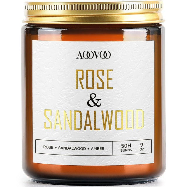 AOOVOO Rose Sandalwood Candles - 9 oz Scented Candles, Aromatherapy Candle, Soy Candle for Home Scented