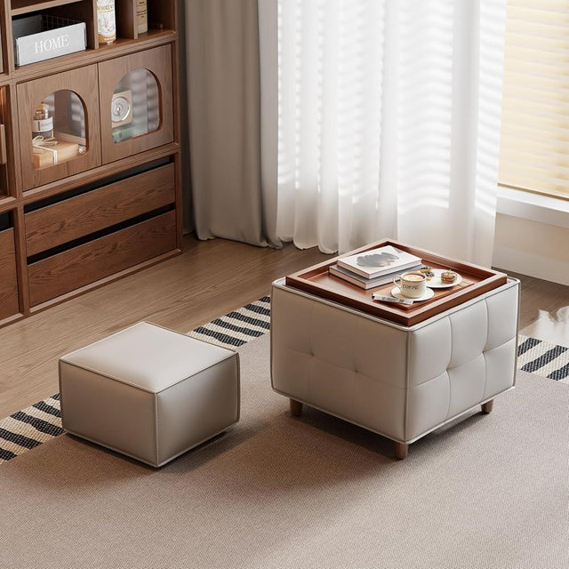 YQJJGL Square Ottoman with Storage Set of 2, Leather Coffee Table Ottoman, Multifunctional Foot Rest Stool with Storage for Living Room & Bedroom