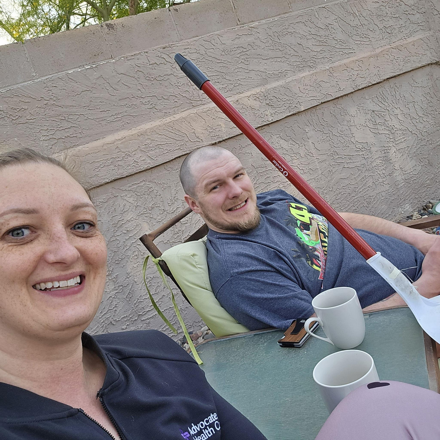First vacation together, across the country. The broom was to protect Austin from birds.
