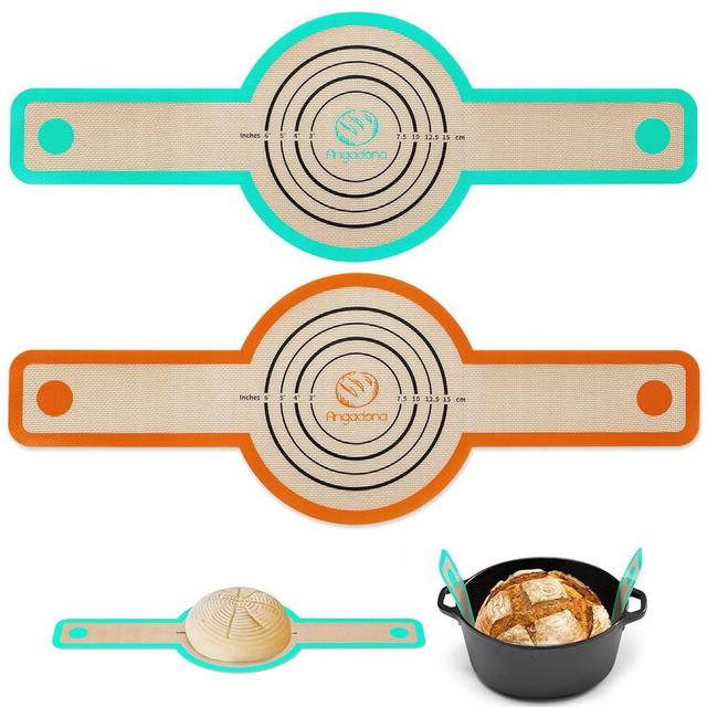 Silicone Bread Sling Dutch Oven - Best Japan Silicone. Non-Stick & Easy Clean Reusable Silicone Bread Baking Mat. With Extra Long Handles Bread Baking Sheet Liner, 2 Mix Colour set Transferable Dough