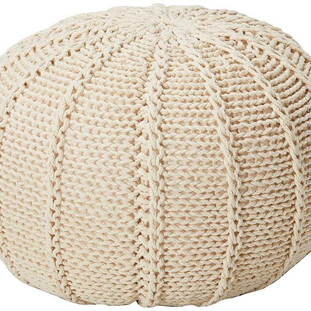Christopher Knight Home Agatha Knitted Cotton Pouf, Beige