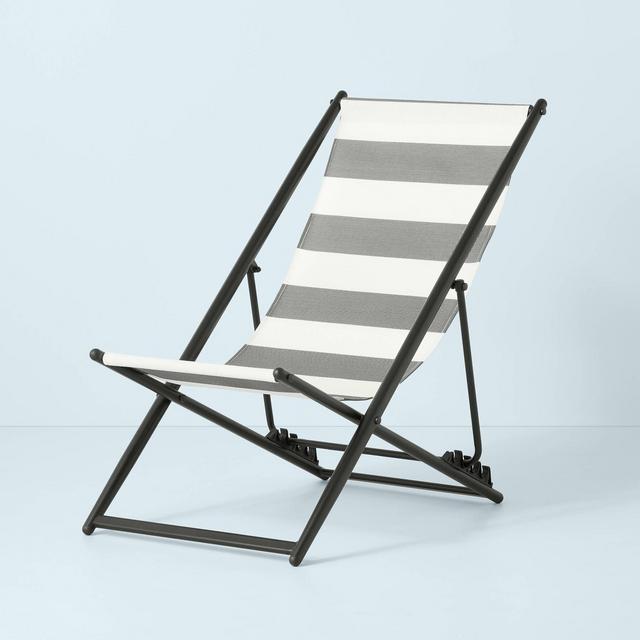 Foldable Outdoor Lounger Chair - Black/White Stripes - Hearth & Hand™ with Magnolia