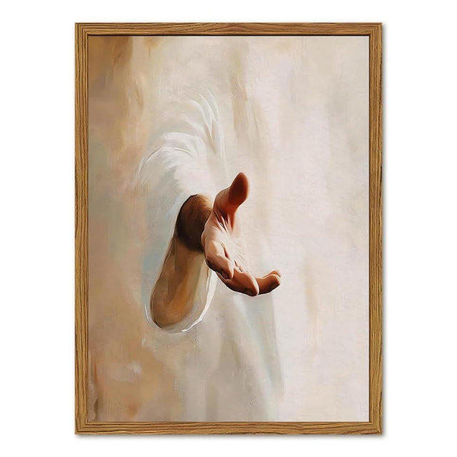 Framed Jesus Wall Art, Christian Reaching Hand of God Wall Decor Paintings, Religious Bible Canvas Prints Pictures for Home Living Room Bedroom Church Prayer Room 16x24 inch