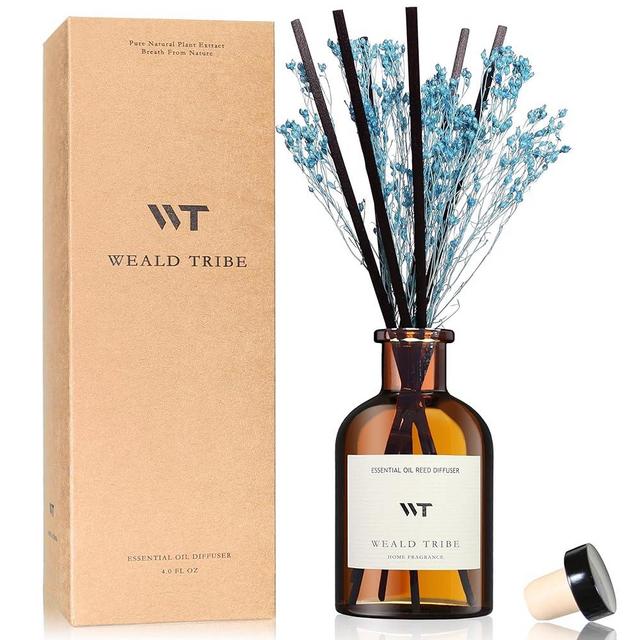 WEALD TRIBE Flower Reed Diffuser Set Cashmere Vanilla Scent for Bathroom Air Fresheners | 4.0 fl oz Essential Oils with Sticks Home Fragrance Defusers | House Bedroom Office Shelf Decor & Gift