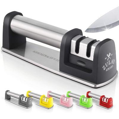 Zulay Knife Sharpener for Straight and Serrated Knives Stainless Steel Ceramic and Tungsten - Easy Manual Sharpening