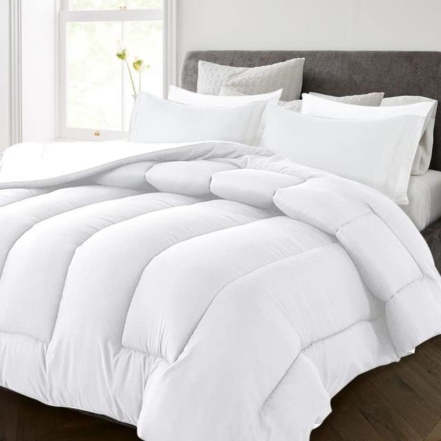 HYLEORY 3pc Comforter Set Queen Size with 2 Pillow Shams - Cooling Down Alternative Bed Comforters Duvet Insert for All Season - Lightweight - Machine Washable - White