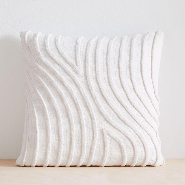 Textured Waves Pillow Cover, Set of 2, Stone White, 18"x18"