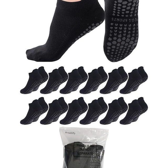 Breathffy 12 Pairs Grip Pilates Socks Non Slip Athletic Yoga Socks Women for Barre Ballet Workout Hospital