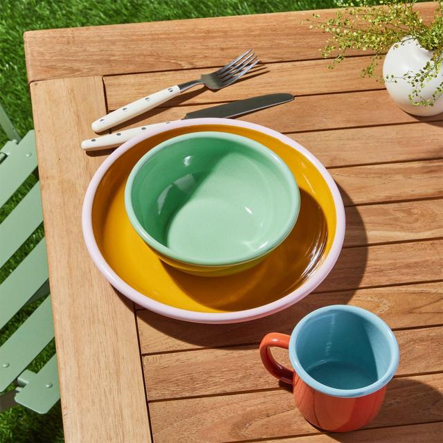 Outdoor Enamel Dinnerware, Tomato and Smoke Blue