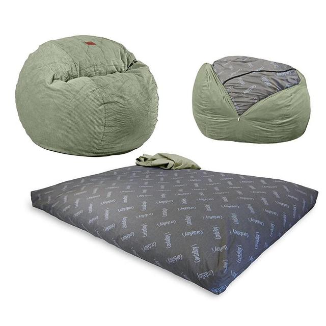 CordaRoy's Chenille Bean Bag Chair, Convertible Chair Folds from Bean Bag to Bed, As Seen on Shark Tank, Moss - King Size