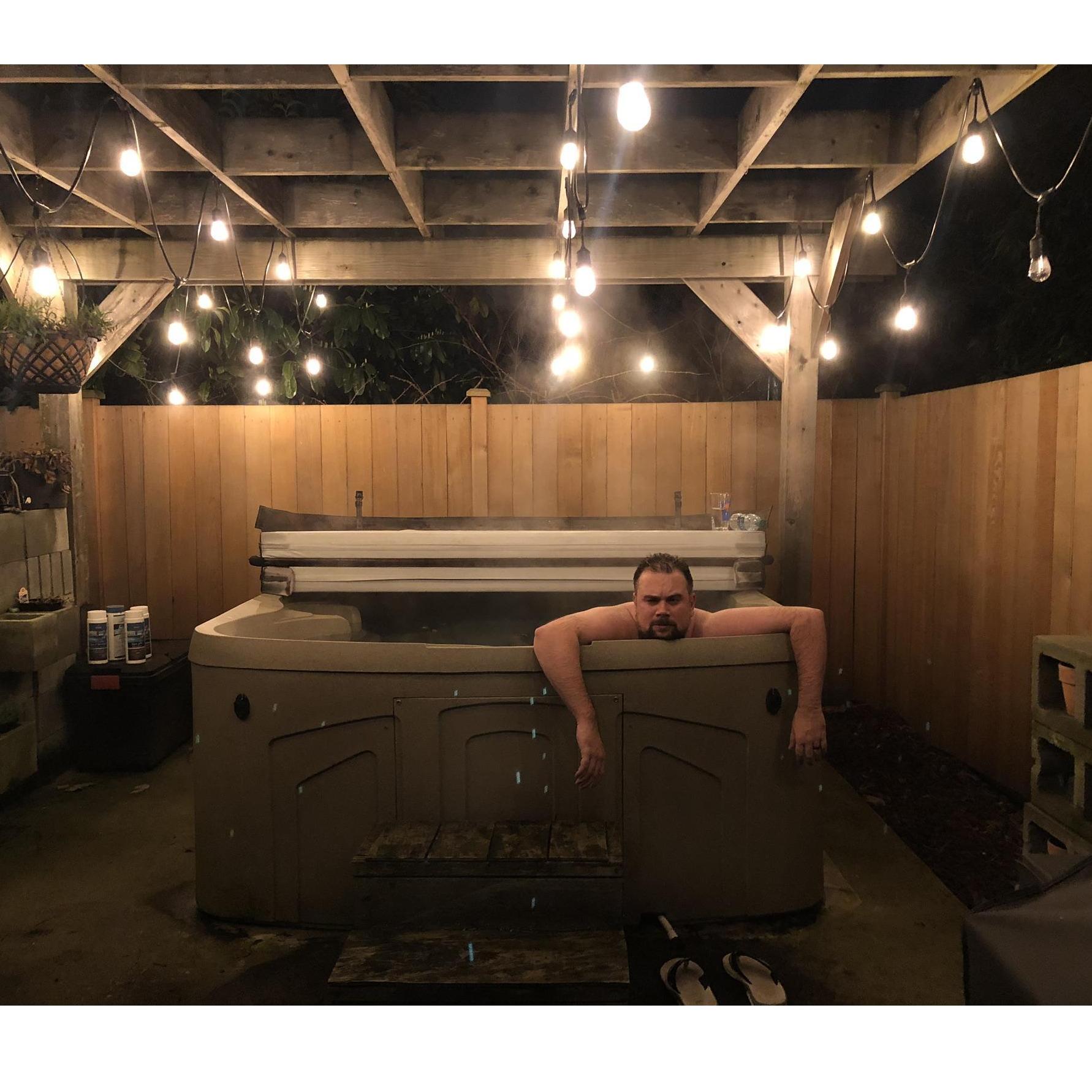 Dustin hanging out in the hot tub.