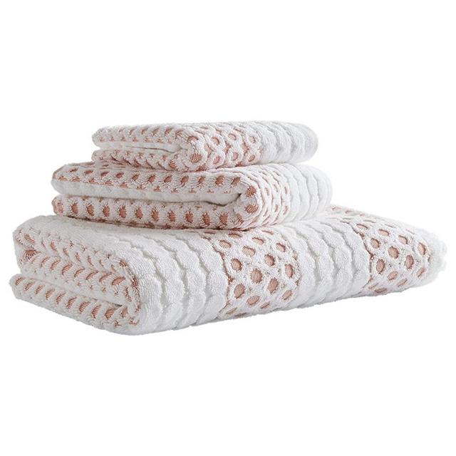 Stone & Beam Sculpted Dots with Woven Stripe Cotton Bath Towel Set, Set of 3, Terracotta