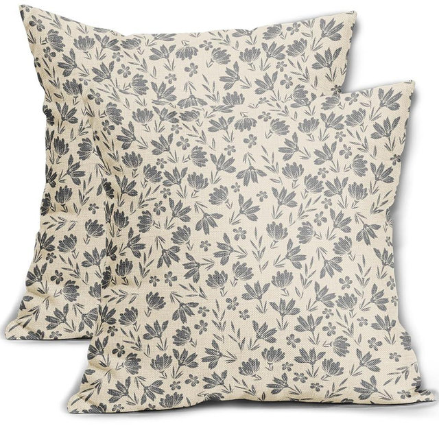 Aytipun Grey Floral Pillow Covers 18x18 Set of 2 Vintage Rustic Old Style Cute Small Flower Gray Cream Print Decorative Outdoor Pillowcases Farmhouse Throw Cushion Case Decor for Couch Sofa Bed