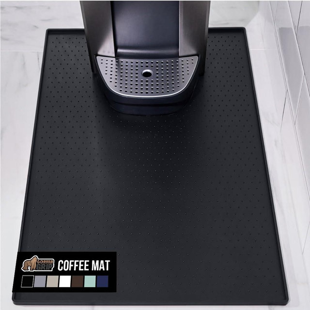 GORILLA GRIP Silicone Coffee Mat, 15x23, Espresso Machine Bar Accessories, Keep Kitchen Counters Clean, Stays in Place, Waterproof and Heat Resistant Dish Drying Mats, Home Decor Essentials, Black
