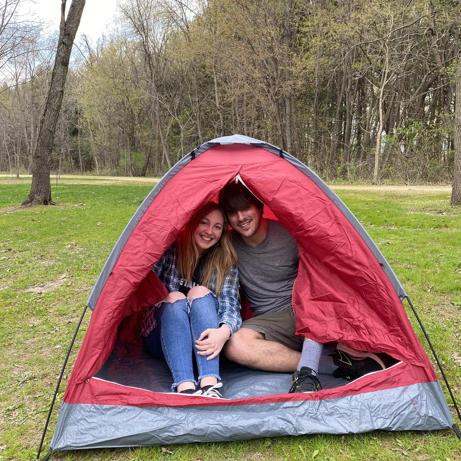 Foster and Miranda camping with Miranda’s immediate family— don’t worry, they upgraded their tent.