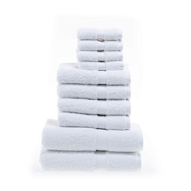 Superior Egyptian Cotton Solid Towel Set, 10PC, White, 10 Count