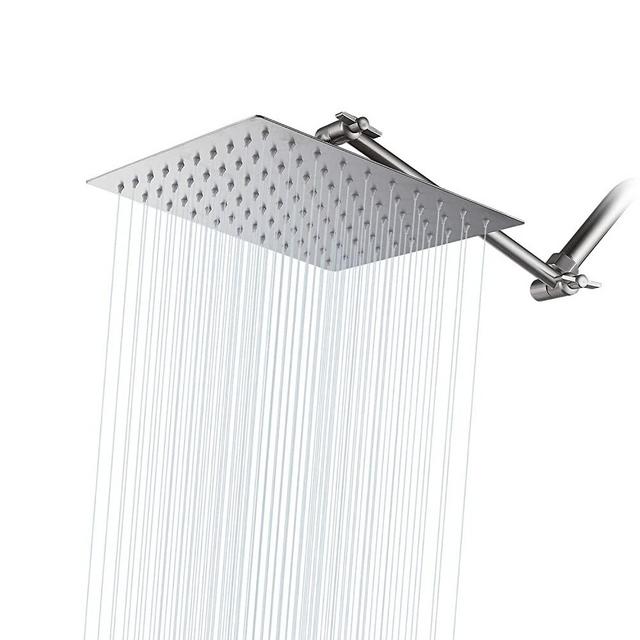 Shower Head Brushed Nickel GGStudy 10 Inch Square High Pressure Rain Shower Head With 11 Inches Adjustable Extension Arm Stainless Steel Ultra Thin Rainfall Bath Shower