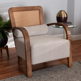 Sage Modern Japandi Arm Chair with Woven Rattan