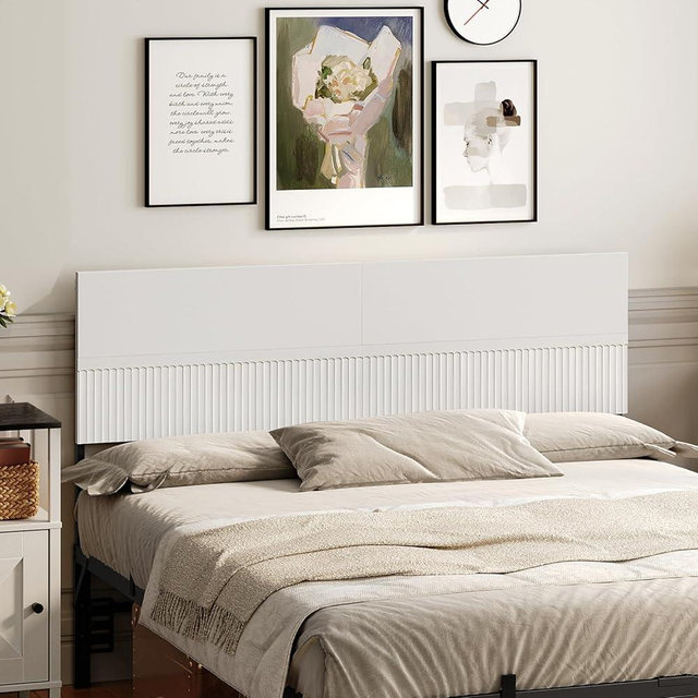 MAHANCRIS Queen Size Headboard Only with Wavy Panel Design, Modern Wooden Bed Headboard and Metal Frame, Connection Adapter Included, Easy Assembly, White