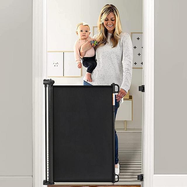 Momcozy Retractable Baby Gate, 33" Tall, Extends up to 55" Wide, Child Safety Baby Gates for Stairs, Doorways, Hallways, Indoor, Outdoor(Black)