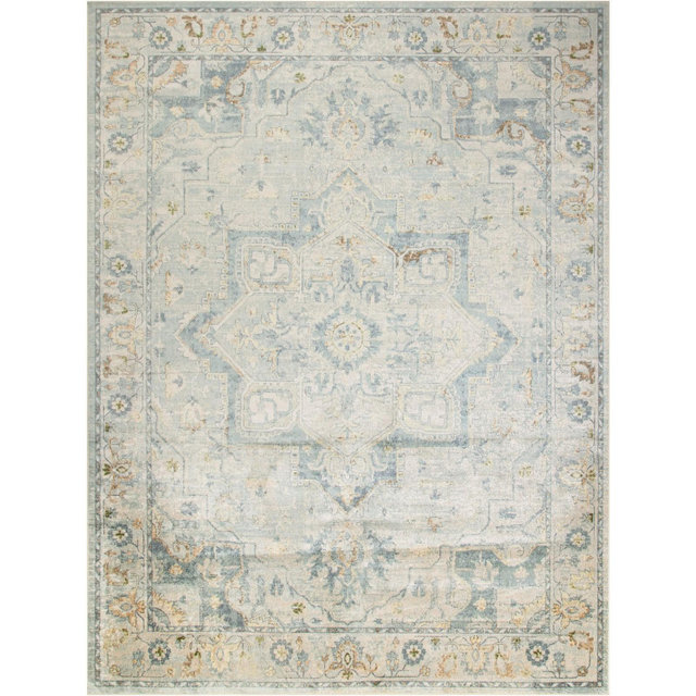 Nourison Astra Machine Washable Back to College 7'10" x 10' Light Blue Vintage Indoor Flatweave Rug