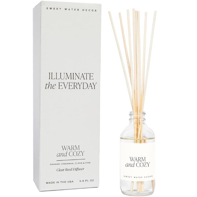Sweet Water Decor Warm and Cozy Reed Diffuser Set - Orange, Cinnamon, Clove, and Pine Fall and Winter Scented Diffuser - Scent Diffusers for Home, Long Lasting Fragrance, Made in The USA
