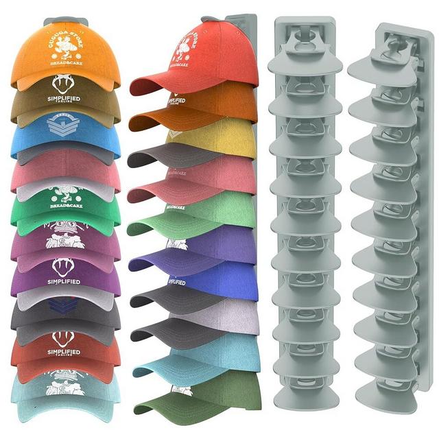 HeQe Hat Organizer for Baseball Caps, 2 Pack Hat Rack for Wall, Strong Adhesive Hat Storage Display Holder(Gray)