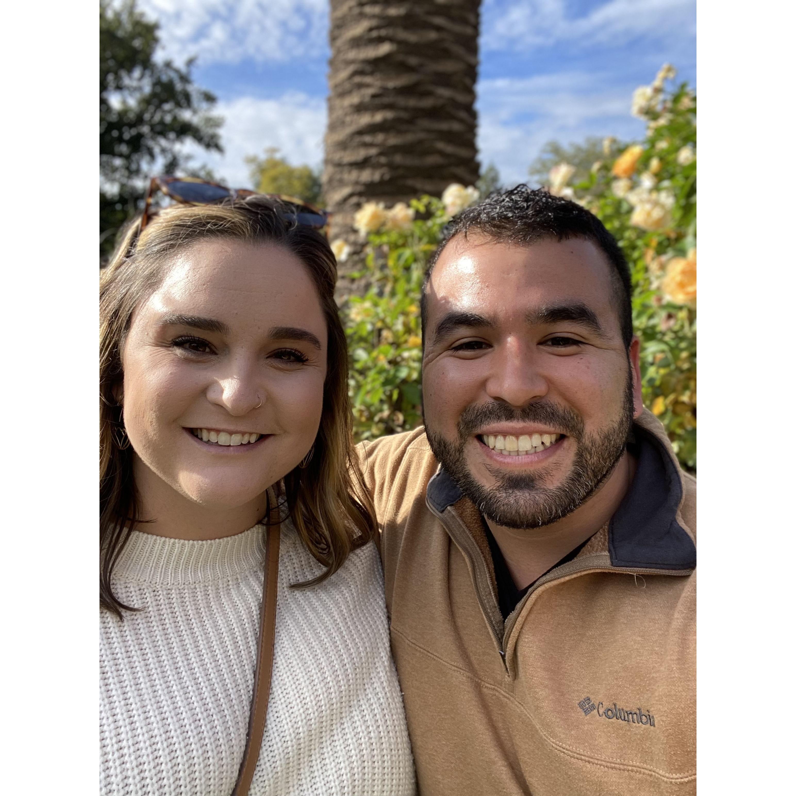 One of our very first pictures together at the McKinley Rose Garden for a picnic date!