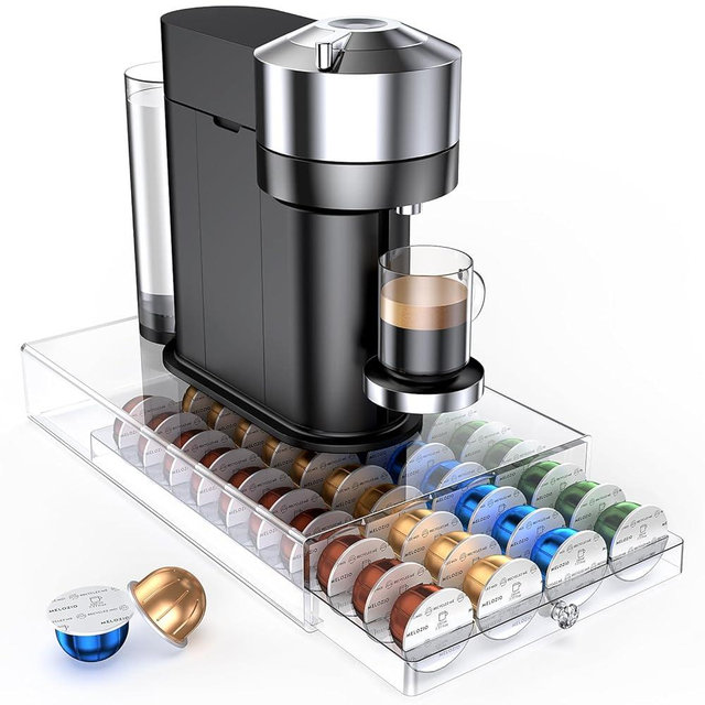 Coffee Pods Holder Acrylic Drawer Compatible with Nespresso Vertuo Capsules And Dolce Gusto Capsules 40 Pods Storage upgrade