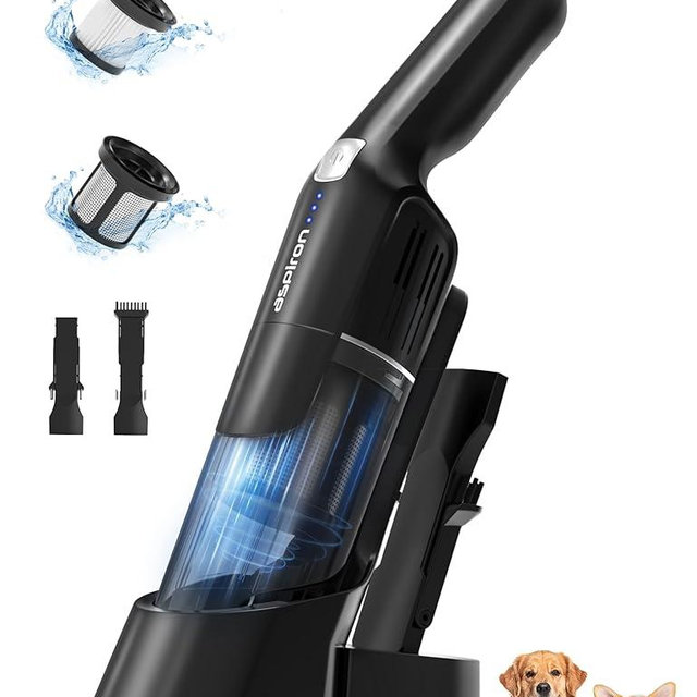 Aspiron Cordless Handheld Vacuum, 24KPA Powerful Car Vacuum, 2-Speed, 2 Charging Methods, Wireless Charger, Ergonomic Handle, Portable Rechargeable Vacuum Cleaner for Car, Home, Black Grey