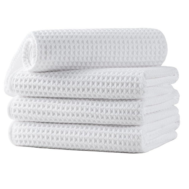 Microfiber Waffle Hand Towels, 4 Pieces, Soft, Absorbent, Fast Drying, Lint Free (White)