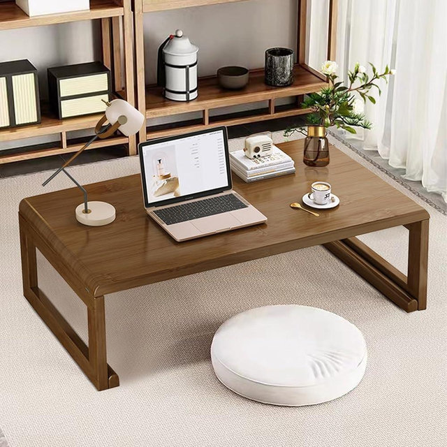 rzoizwko Japanese Floor Table Tea Table Low Coffee Table Bamboo Versatile Folding Design for Tatami Home,Office,Living Room (Walnut, 47.24" Dx 19.68" W x11.8 H)