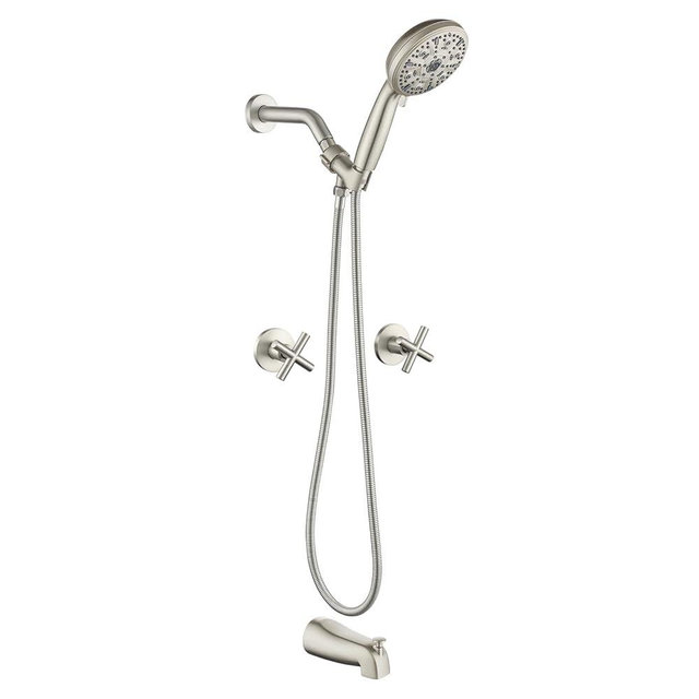 2 Handles Tub Shower Faucet Set with 10 Spray Handheld Shower Brushed Nickel Shower System with Tub Spout Single Handle 4.7 Inch Shower Handheld Shower Fixtures Tub and Shower Trim Kit