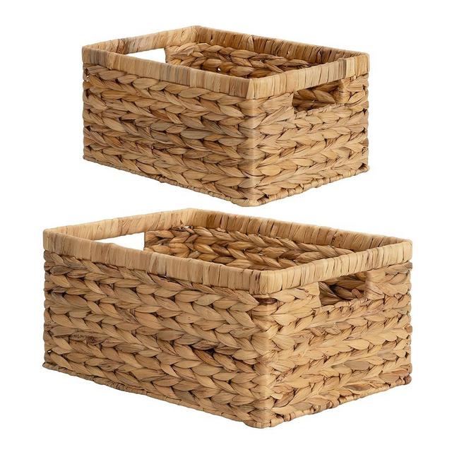 StorageWorks Wicker Storage Baskets, Handwoven Water Hyacinth Basket for Organizing, Decorative Organizers with Built-in Handles, Set of 2