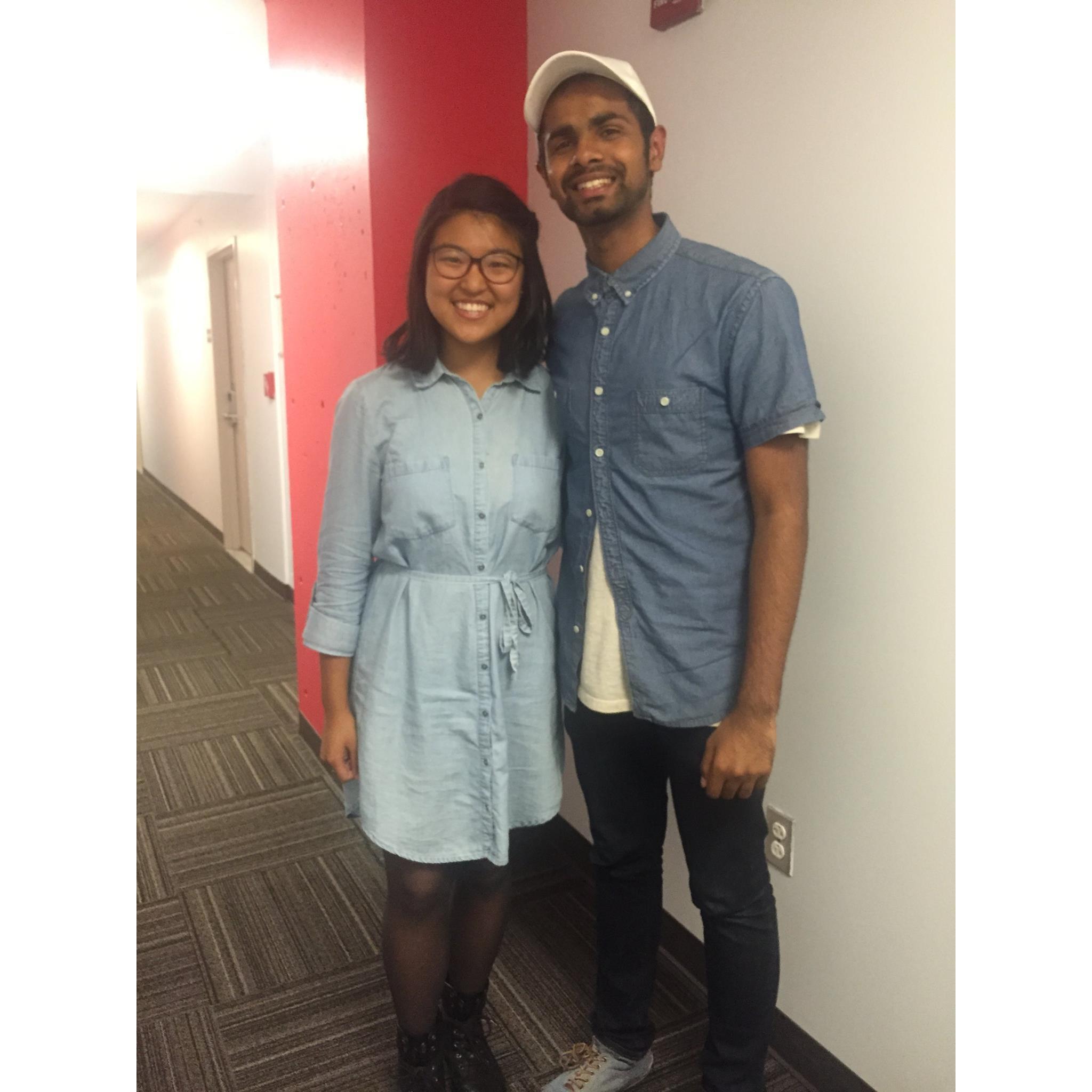 We texted each other the night before to coordinate our denim look. Yup - just as friends.