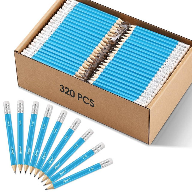 ZWlOT 320 Count Golf Pencils with Eraser, #2 HB Half,4" Mini,Pre-Sharpened,Pencils Wood Cased Short for Classroom, Office, School, Wedding and Party Game