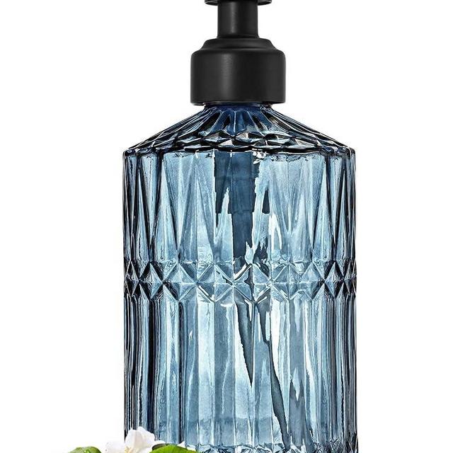 JASAI 18Oz Blue Soap Dispenser with Black Rust Proof Pump, Refillable Bathroom Soap Dispenser with Thick Glass,Kitchen Soap Dispenser for Hand soap & Dish Soap.(Blue)