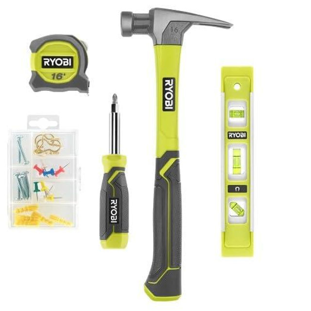 RYOBI Hand Tool Mounting Set Hammer Level Measure Tape Screwdriver